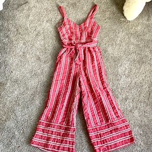 Pink and white pinstripe jumpsuit